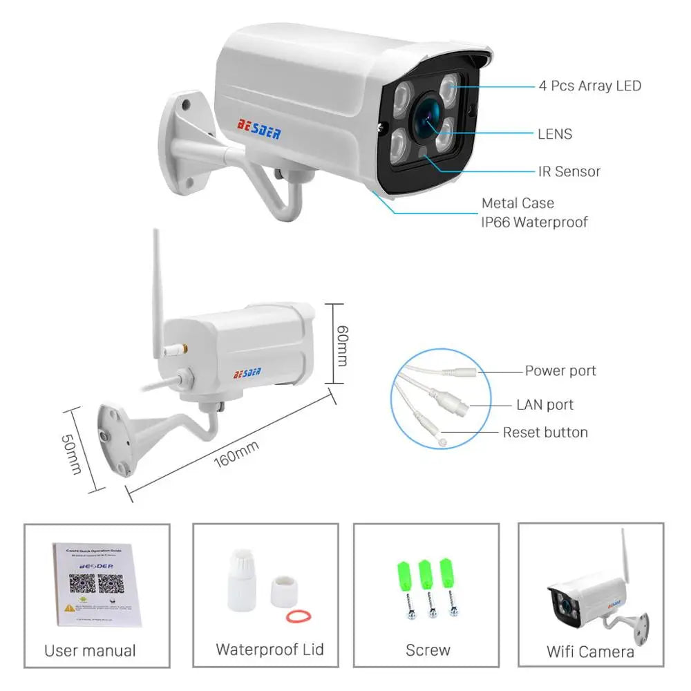Cámara IP inalámbrica para exteriores de 5 MP con audio, detección de movimiento, visión nocturna y ranura para tarjeta SD (máximo 128 GB) - Aplicación iCsee