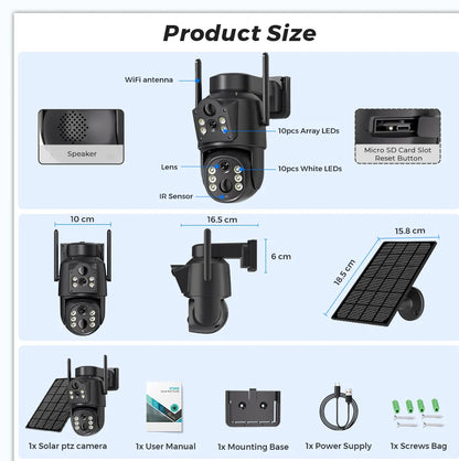 Outdoor Wifi Security Camera With Dual Lens & Battery Solar