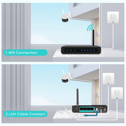 Cámara fija panorámica de doble lente con WIFI de 2K/4 MP y ángulo de visión amplio de 180° - Cámara IP para exteriores (ICsee)