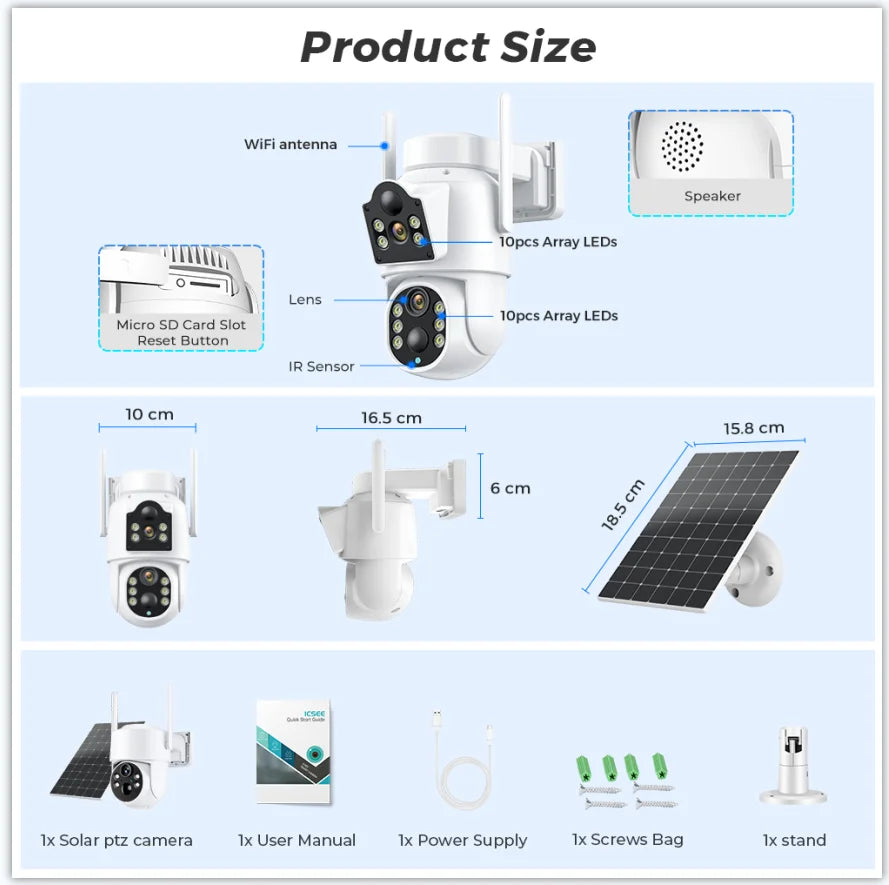 Cámara de seguridad solar con lente dual 4K y batería de 7800 mAh