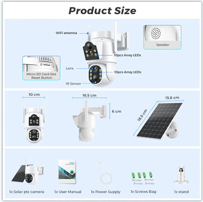 Cámara de seguridad solar con lente dual 4K y batería de 7800 mAh