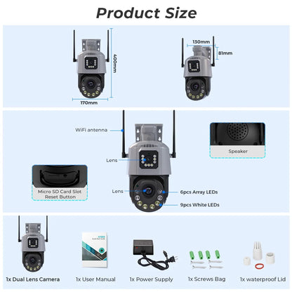 Cámara PTZ WiFi de 8 MP con zoom óptico de 36X y detección humana por IA | CCTV IP para exteriores con audio bidireccional y visión nocturna por infrarrojos de 120 m