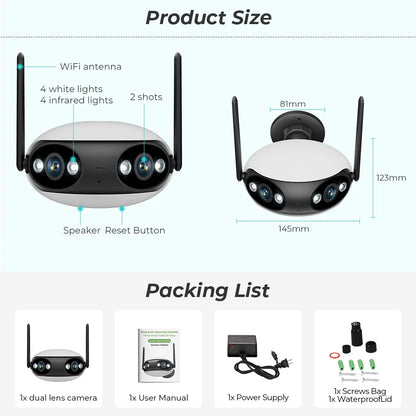 Outdoor Dual-Lens 180° Panoramic Security Camera