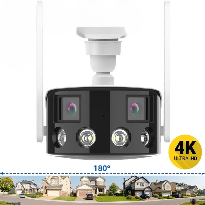 Cámara fija panorámica de doble lente con WIFI de 2K/4 MP y ángulo de visión amplio de 180° - Cámara IP para exteriores (ICsee)