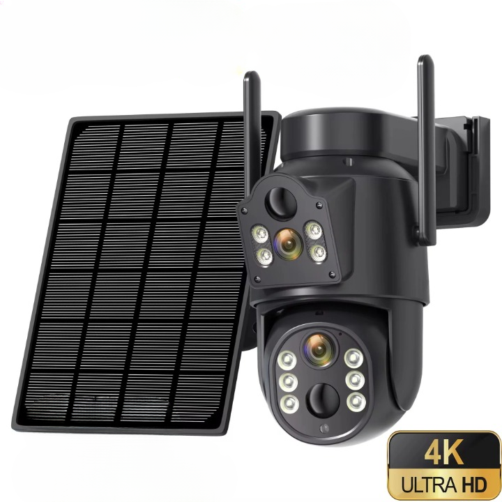 Outdoor Wifi Security Camera With Dual Lens & Battery Solar