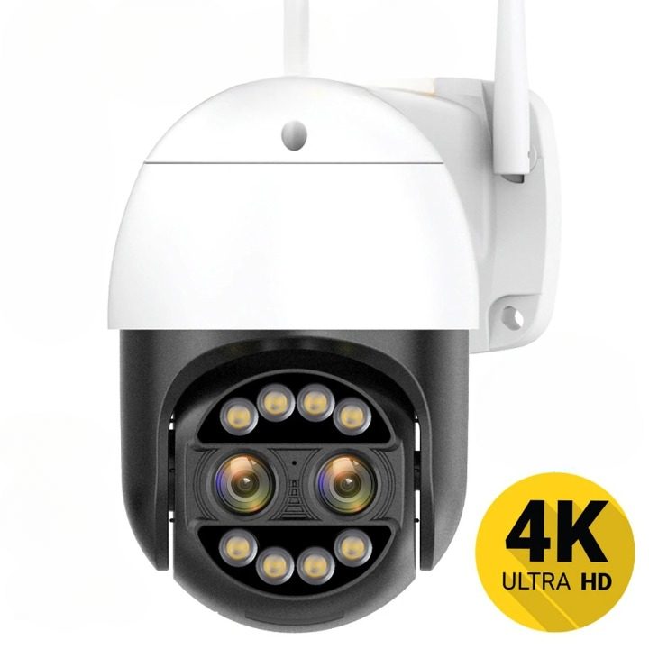 Cámara IP PTZ de doble lente con zoom híbrido 8x y 4K de 8 MP con detección humana por IA | Videovigilancia de seguridad con audio y wifi
