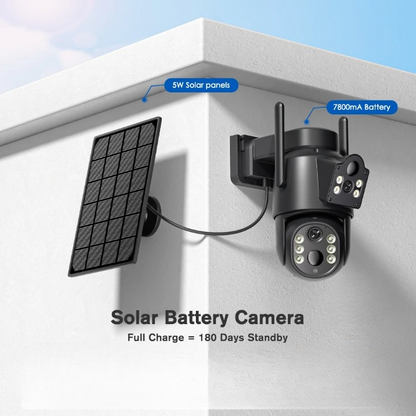 Outdoor Wifi Security Camera With Dual Lens & Battery Solar