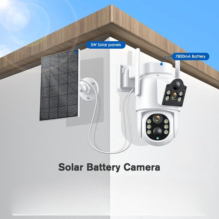 Cámara de seguridad solar con lente dual 4K y batería de 7800 mAh