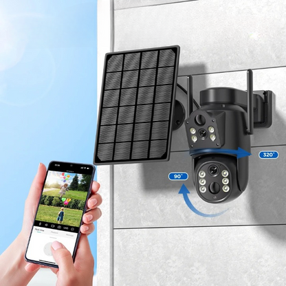 Outdoor Wifi Security Camera With Dual Lens & Battery Solar