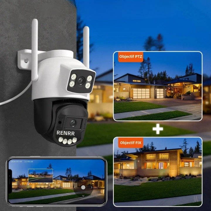 Cámara de vigilancia WiFi 5K de 10 MP | Cámara IP PTZ de doble lente con detección humana por IA, compatibilidad con 5 GHz, intercomunicador en tiempo real y visión nocturna a todo color