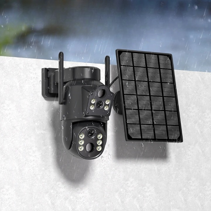 Outdoor Wifi Security Camera With Dual Lens & Battery Solar