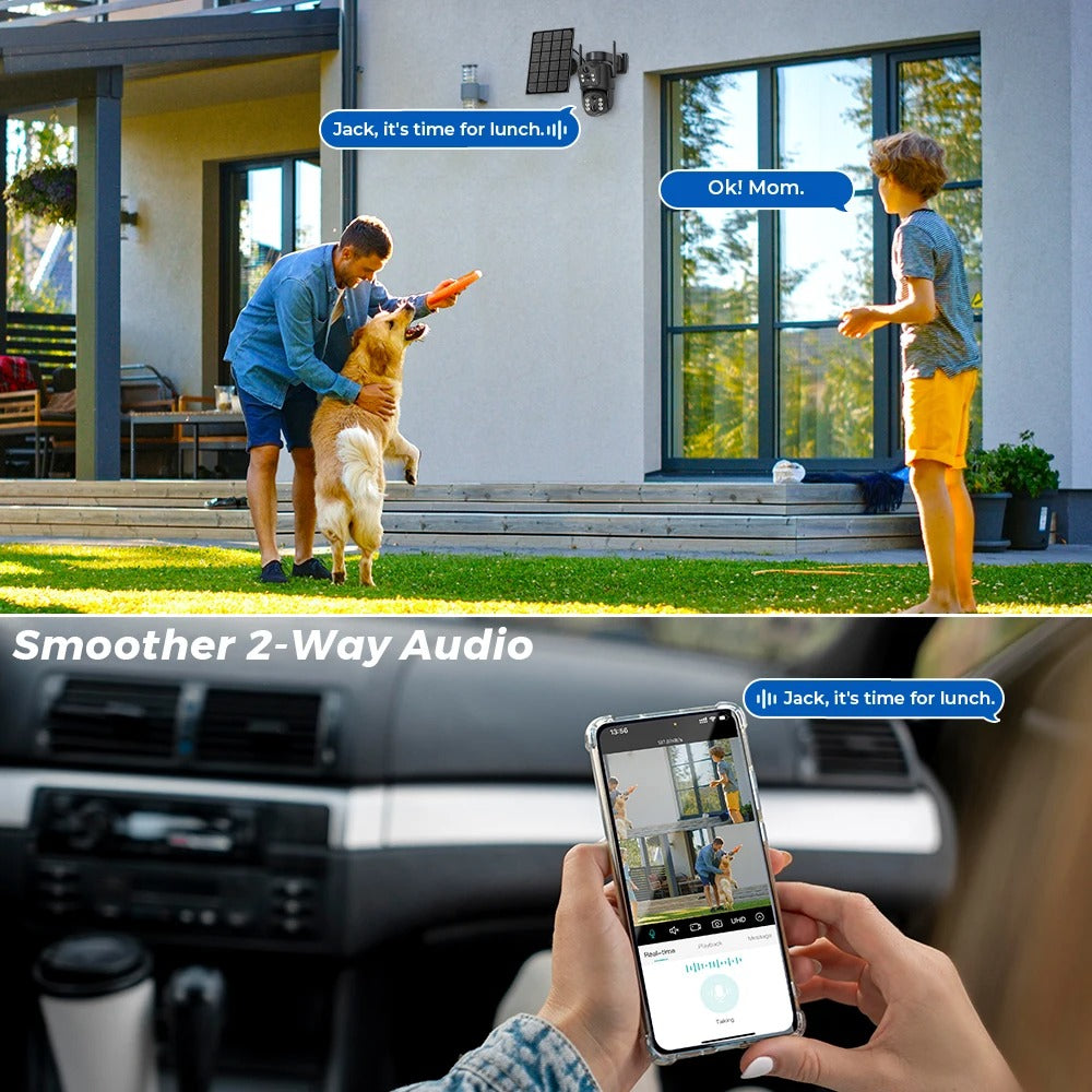 Outdoor Wifi Security Camera With Dual Lens & Battery Solar